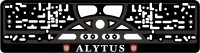License plate frame ALYTUS silkscreen inscription in white with polymer stickers