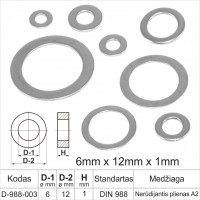 6mm x 12mm x 1mm Stainless steel A2 thin washers flat support rings DIN 988 ring, gaskets