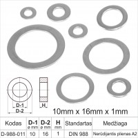 10mm x 16mm x 1mm Stainless steel A2 thin washers flat support rings DIN 988 ring, gaskets