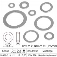 12mm x 18mm x 0.25mm Stainless steel A2 thin washers flat support rings DIN 988 ring, gaskets