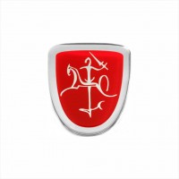 46 x 51 mm Embossed polymer sticker Vytis Lithuanian coat of arms stylized, mirror chrome