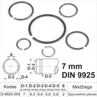 7 mm Fiksacinis žiedas išorinis, fiksavimo žiedai velenams spyruoklinis plienas