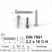 DIN 7981 2,2x16 CH Stainless steel A2 Self-tapping screws for metal with round head, self-tapping screw