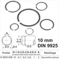 10 mm Fiksacinis žiedas išorinis, fiksavimo žiedai velenams spyruoklinis plienas