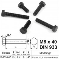 M8 x 40 Hexagon socket head cap screws (8x1.25) DIN933 steel class 10.9 without coating