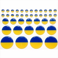 Set of Ø10,20,30,40 mm 3D Embossed Sticker Polymeric Ukrainian Flags Round