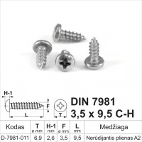 DIN 7981 3,5x9,5 CH Stainless steel A2 Self-tapping screws for metal with round head, self-tapping screw