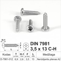 DIN 7981 3,5x13 CH Stainless steel A2 Self-tapping screws for metal with round head, self-tapping screw