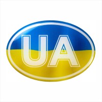 80 x 55 mm UA Embossed polymer domed sticker with the flag of Ukraine