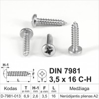 DIN 7981 3,5x16 CH Stainless steel A2 Self-tapping screws for metal with round head, self-tapping screw