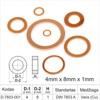 4mm x 8mm x 1mm Copper sealing washers flat DIN 7603 A ring, gasket