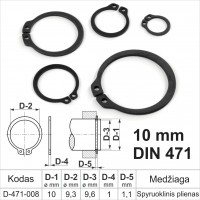 10 mm DIN 471 Fiksacinis žiedas išorinis, fiksavimo žiedai velenams spyruoklinis plienas