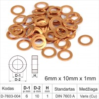6mm x 10mm x 1mm Copper sealing washers flat DIN 7603 A ring, gasket