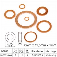 8mm x 11.5mm x 1mm Copper sealing washers flat DIN 7603 A copper ring, gasket