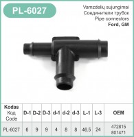 6 x 9 x 9 mm Pipe connector plastic, hose fittings
