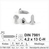 DIN 7981 4,2x13 CH Stainless steel A2 Self-tapping screws for metal with round head, self-tapping screw