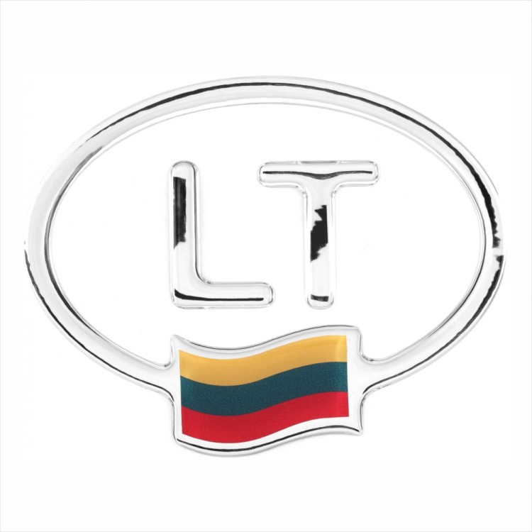 125 x 95 mm Iškilus polimerinis lipdukas "LT" su Lietuvos vėliavėle 3D veidrodinis chromas