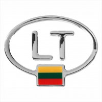 125 x 95 mm Protruding polymer sticker "LT" with Lithuanian flag 3D mirror chrome