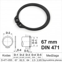 67 mm DIN 471 Fiksacinis žiedas išorinis, fiksavimo žiedai velenams spyruoklinis plienas