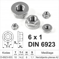 M6 x 1 Hexagon nut with widened base DIN6923 Stainless steel A2 metric standard thread