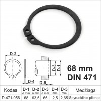68 mm DIN 471 Fiksacinis žiedas išorinis, fiksavimo žiedai velenams spyruoklinis plienas