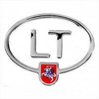 125 x 100 mm Protruding polymer sticker "LT" with Lithuanian coat of arms Vytis 3D mirror chrome
