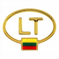 125 x 95 mm Embossed polymer sticker "LT" with Lithuanian flag 3D mirror gold