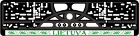 Valstybinio numerio rėmelis Lietuva šilkografinis užrašas baltos ir žalios spalvos su tautiniais raštais, tautine juosta